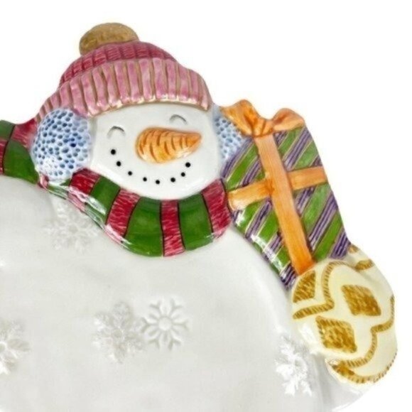 FROSTY Folks by Fitz and Floyd Snowman Canape Tray Server Dish Christmas plate - Picture 3 of 7